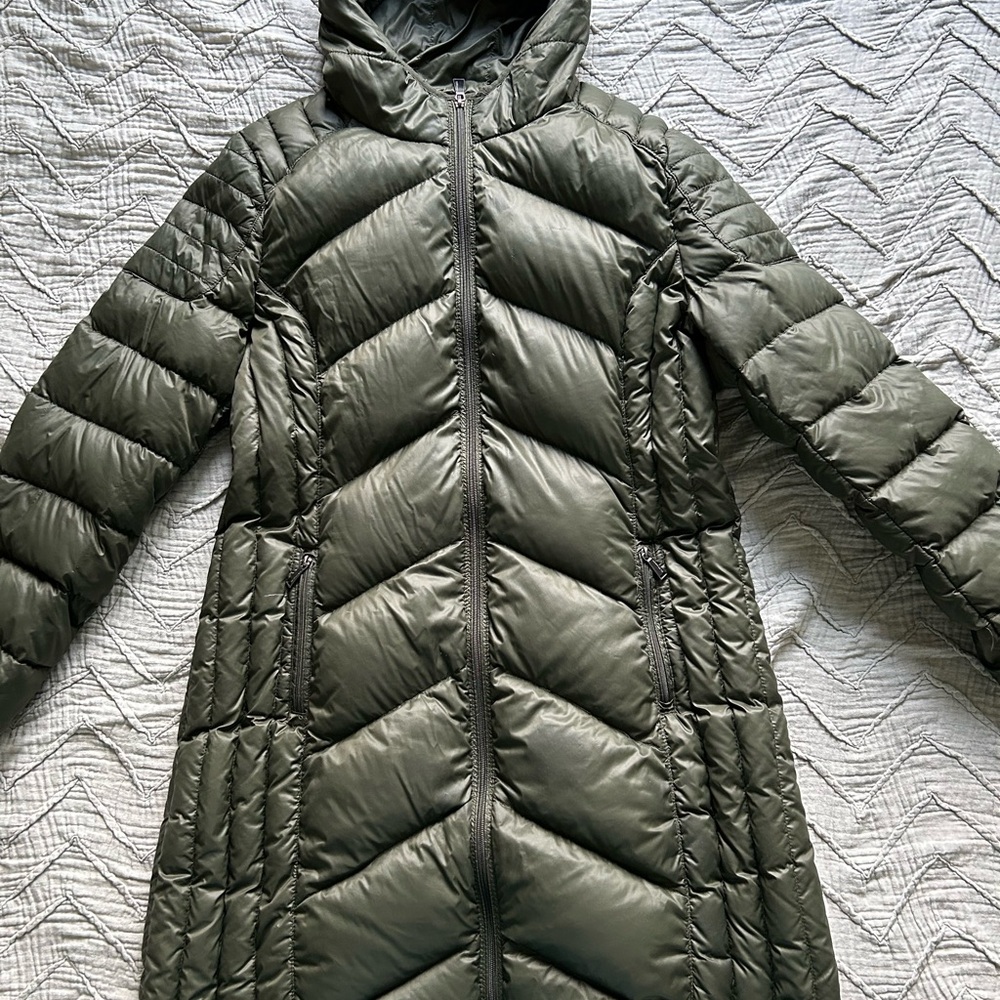 BCBG Packable Down Puffer Coat Jacket Hooded Green Size XL